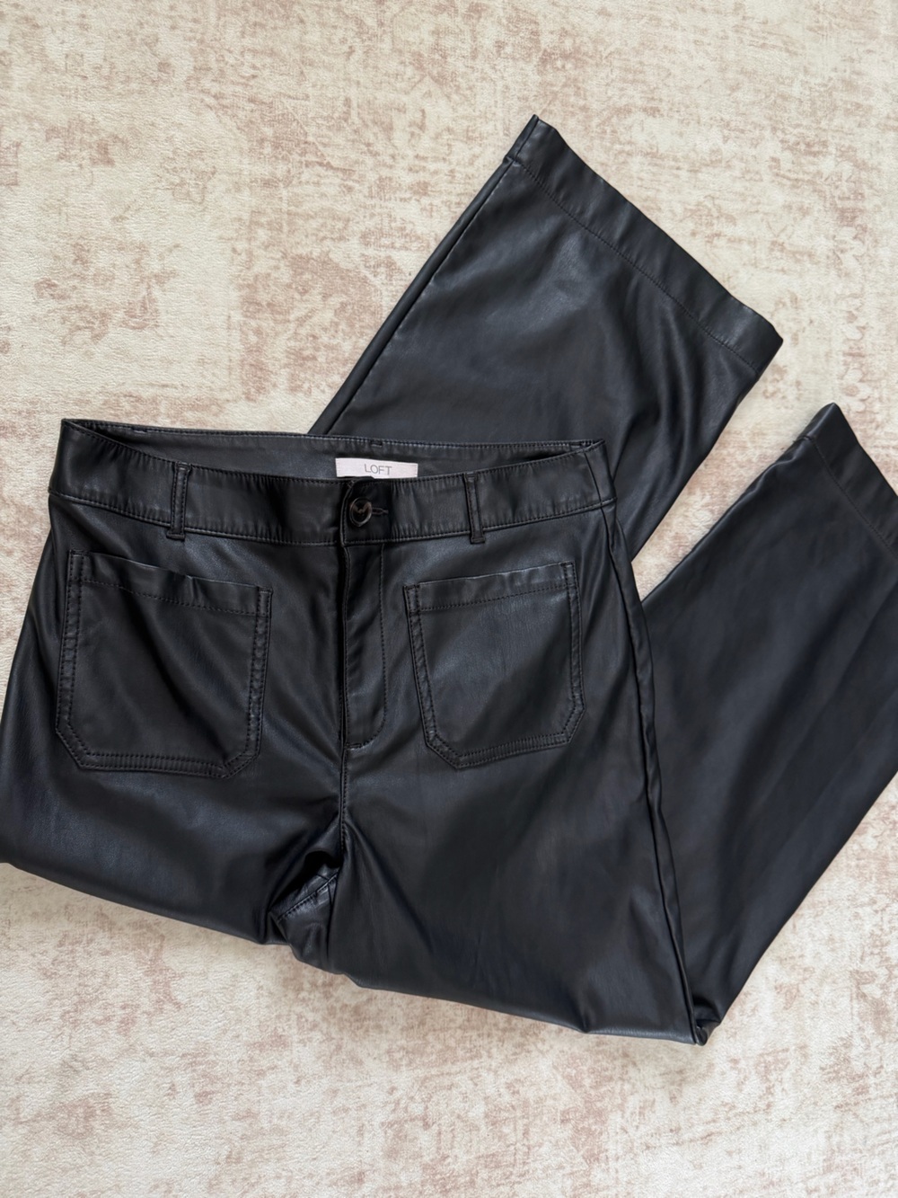 LOFT Black Faux Leather Wide-Leg Pants
